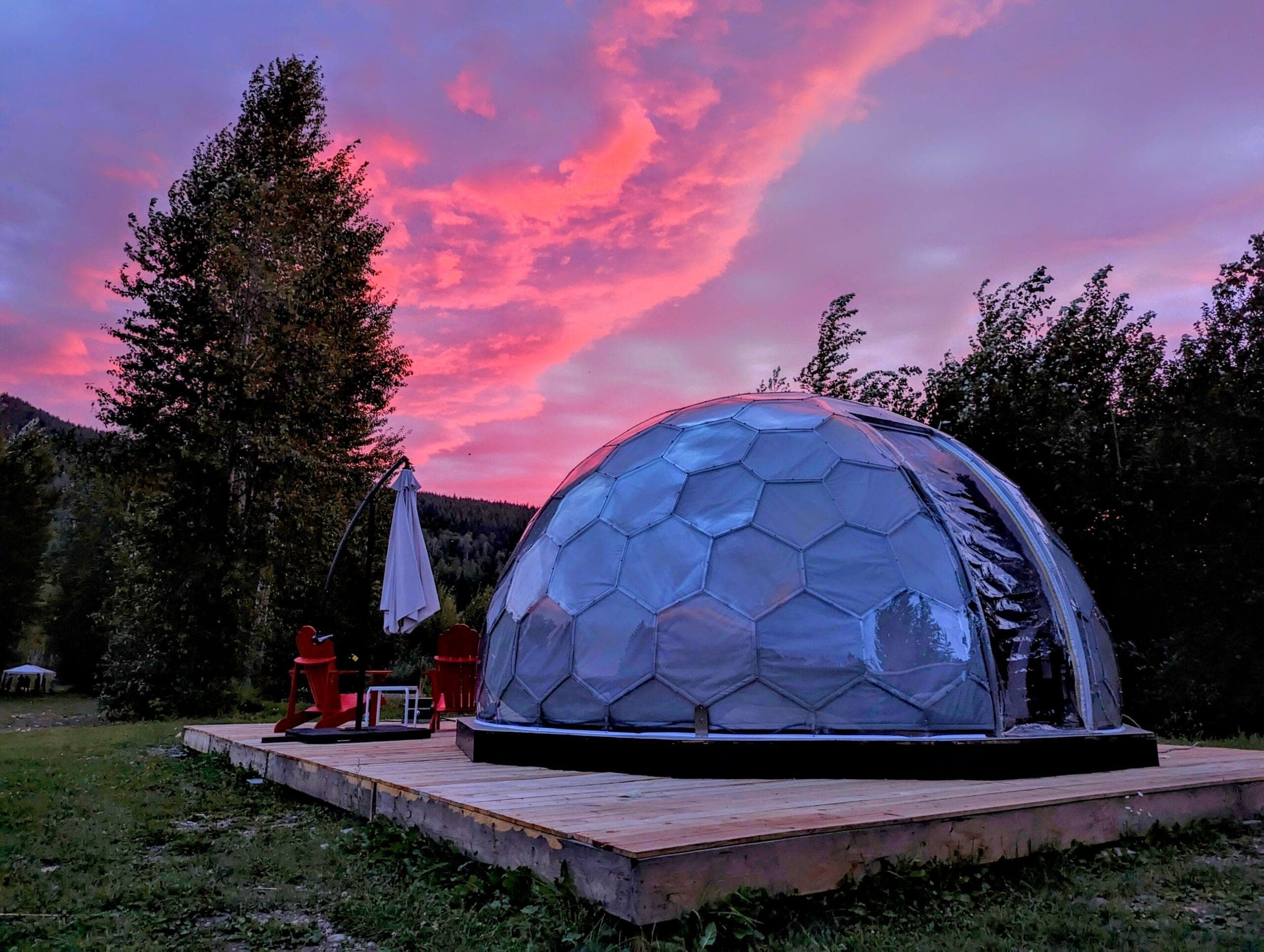 Geodesic dome at night