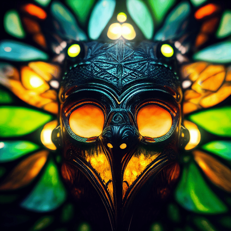 FutureMike_a_mysterious_shaman_mask_closeup_symmetrical_stained_0d42046d-1298-42dd-98f8-5073e2149e57